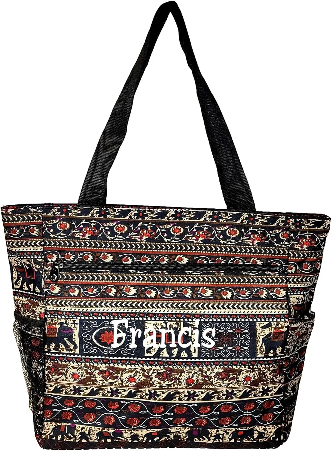 Large Multi - Pocket Fashion Zipper Top Beach Bag Tote - Custom Embroidery Available