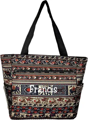 Large Multi - Pocket Fashion Zipper Top Beach Bag Tote - Custom Embroidery Available