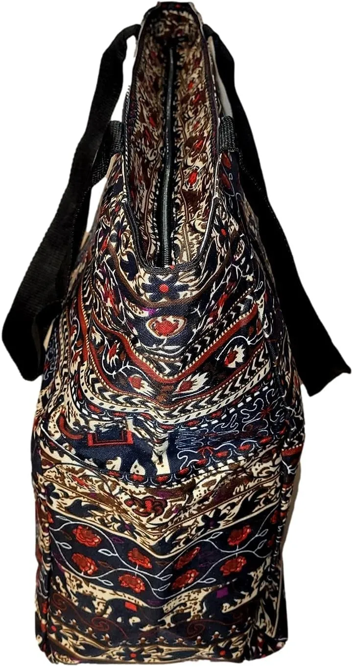 Large Multi - Pocket Fashion Zipper Top Beach Bag Tote - Custom Embroidery Available