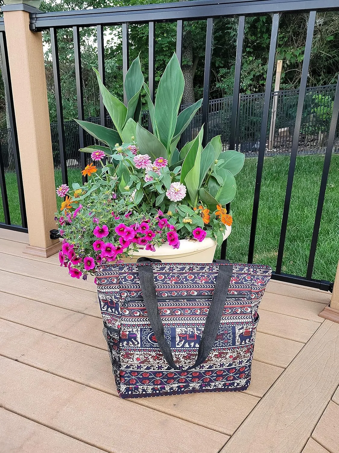 Large Multi - Pocket Fashion Zipper Top Beach Bag Tote - Custom Embroidery Available