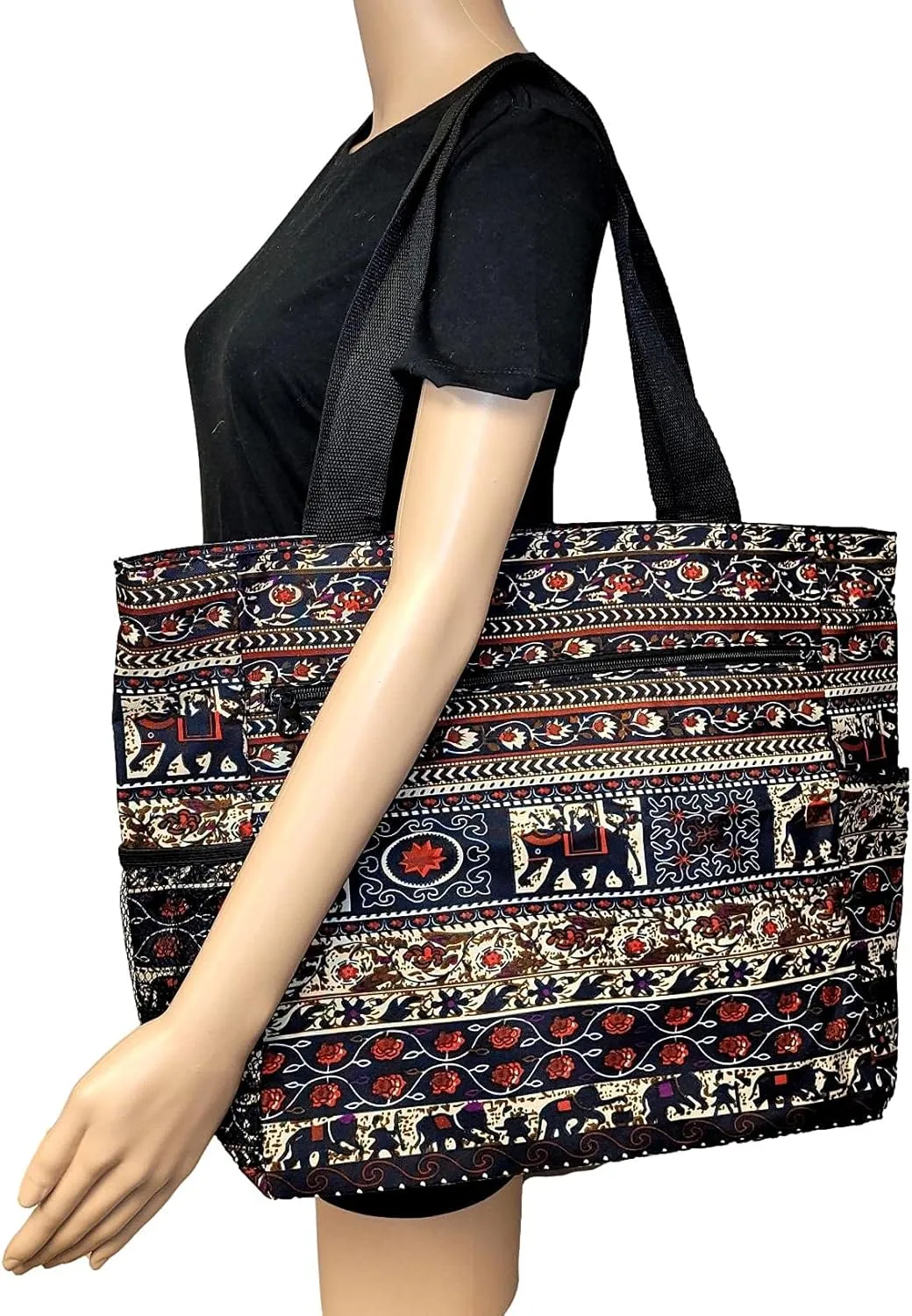 Large Multi - Pocket Fashion Zipper Top Beach Bag Tote - Custom Embroidery Available