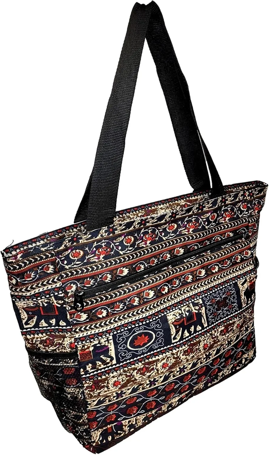 Large Multi - Pocket Fashion Zipper Top Beach Bag Tote - Custom Embroidery Available