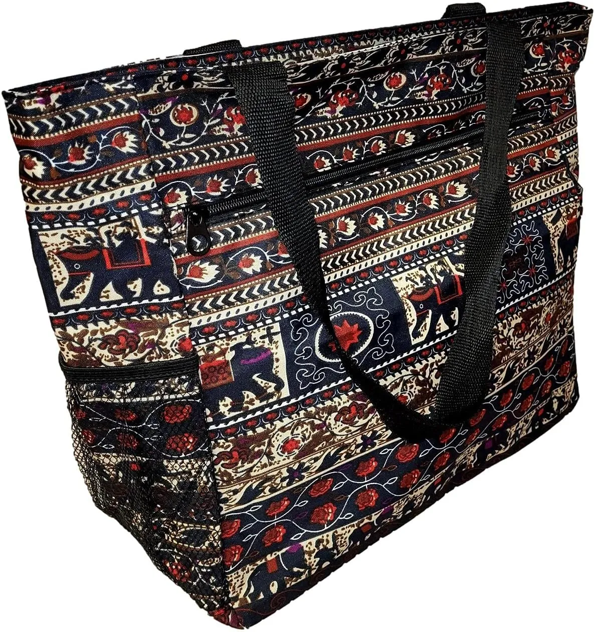 Large Multi - Pocket Fashion Zipper Top Beach Bag Tote - Custom Embroidery Available