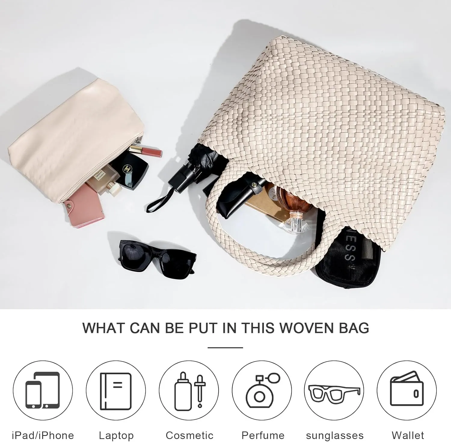 Large Woven Tote Bag for Women Vegan Leather Braided Handbag, and Purses, Top Handle Shoulder Bags