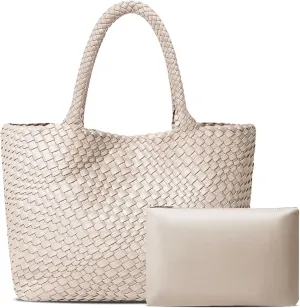 Large Woven Tote Bag for Women Vegan Leather Braided Handbag, and Purses, Top Handle Shoulder Bags