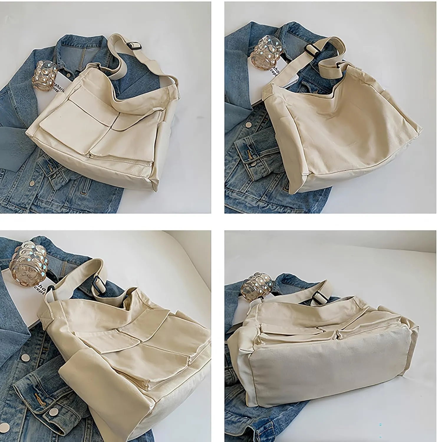 Lauthen.S Grunge Bag Canvas Hobo Crossbody Shoulder Tote Bag for Women and Men Large Messenger Bag with Multiple Pockets