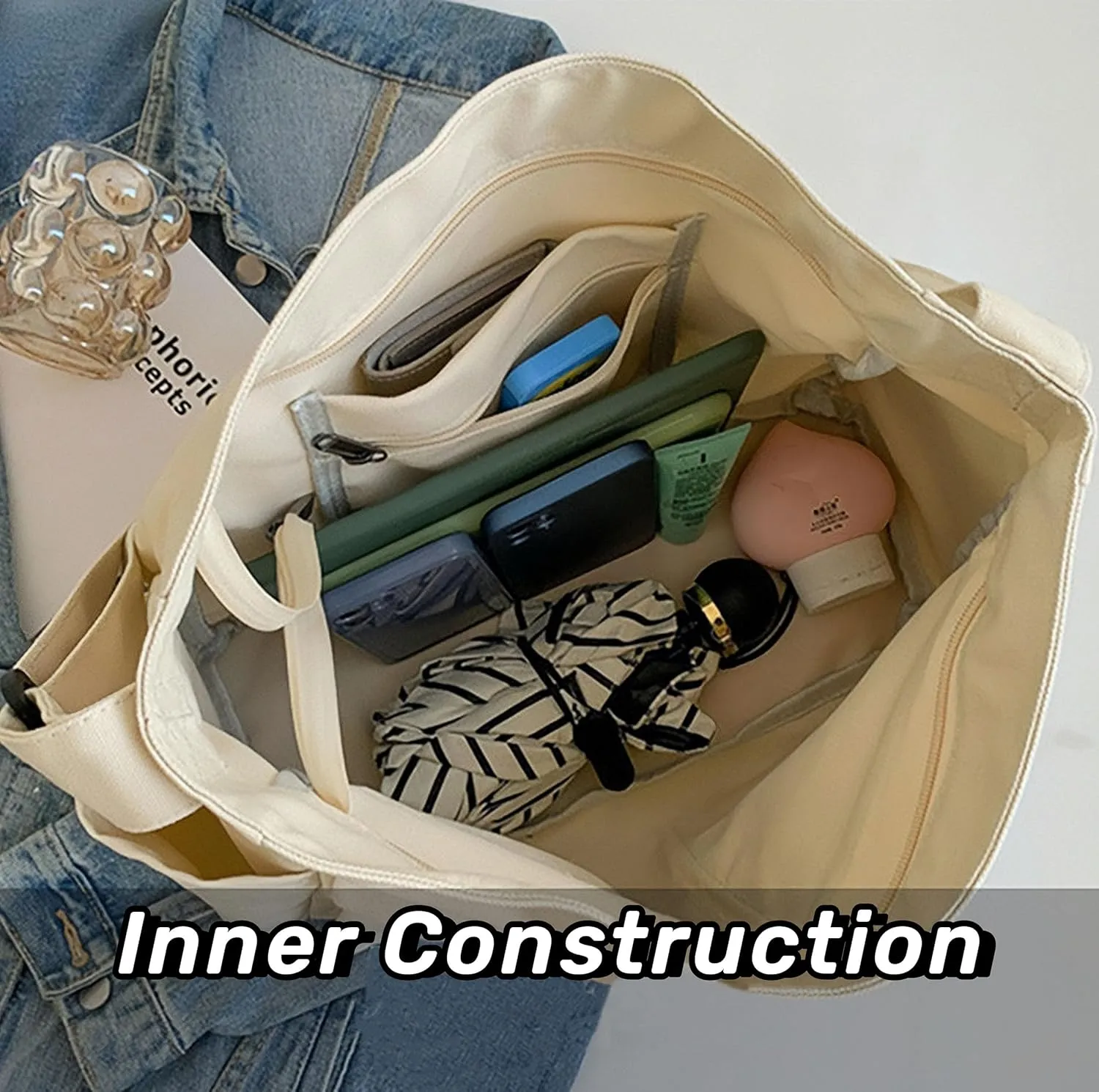 Lauthen.S Grunge Bag Canvas Hobo Crossbody Shoulder Tote Bag for Women and Men Large Messenger Bag with Multiple Pockets