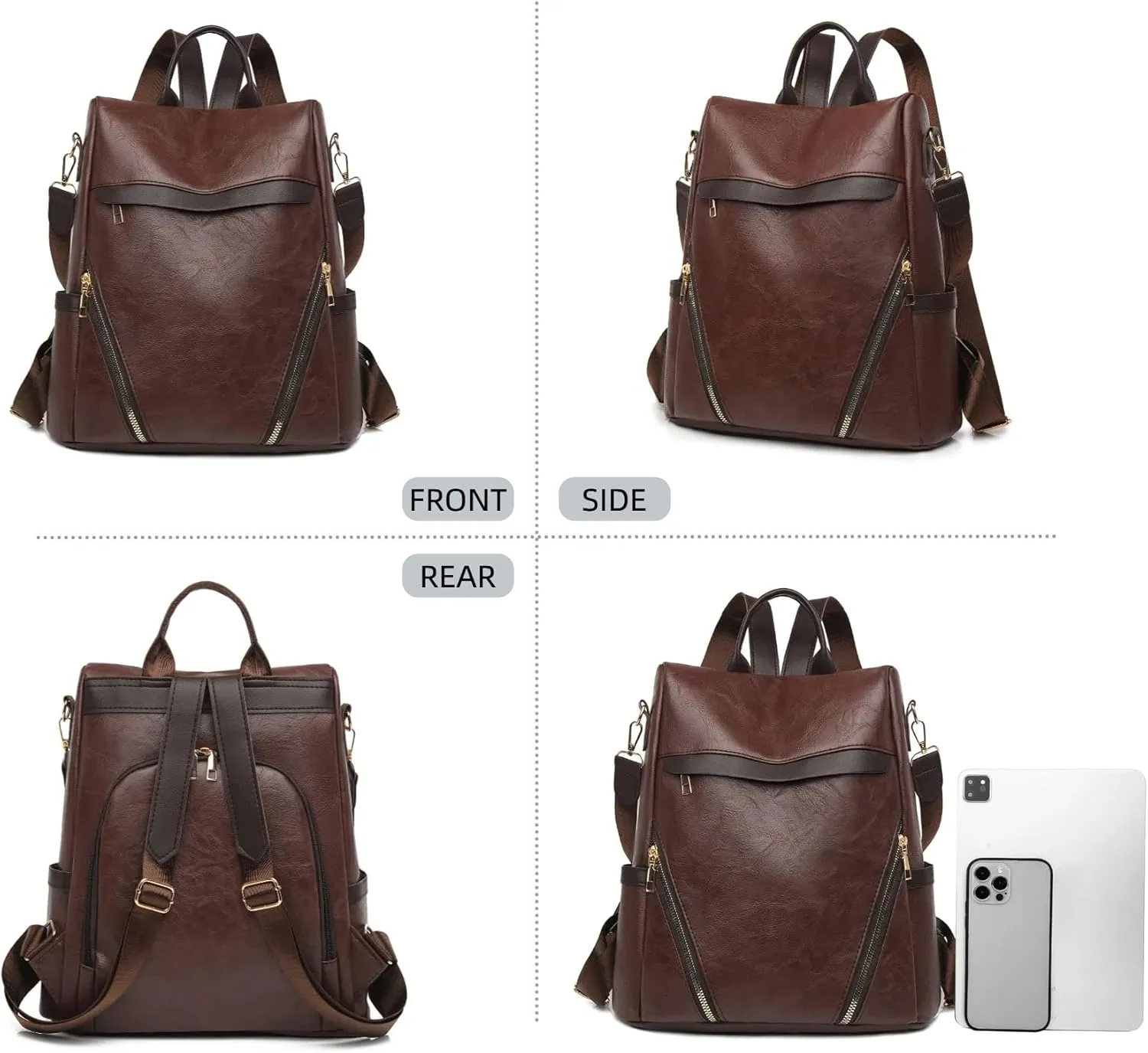 Leather Backpack Purse for Women Multipurpose Design Ladies Shoulder Bags Convertible Satchel Handbags Travel Bag (coffee)