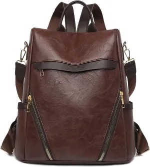 Leather Backpack Purse for Women Multipurpose Design Ladies Shoulder Bags Convertible Satchel Handbags Travel Bag (coffee)