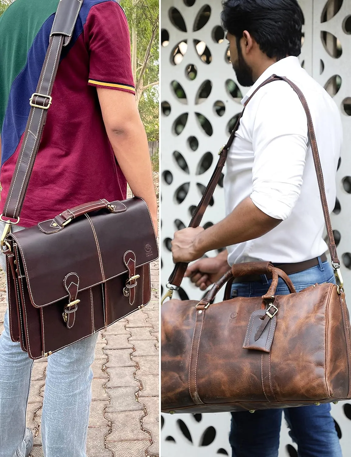Leather Bag Replacement Shoulder Strap - Adjustable/Comfortable Strap with Shoulder Padding for All Duffle, Satchel, Messenger, Briefcase Bag by Rustic Town (Mulberry Belt with Red Stitching)