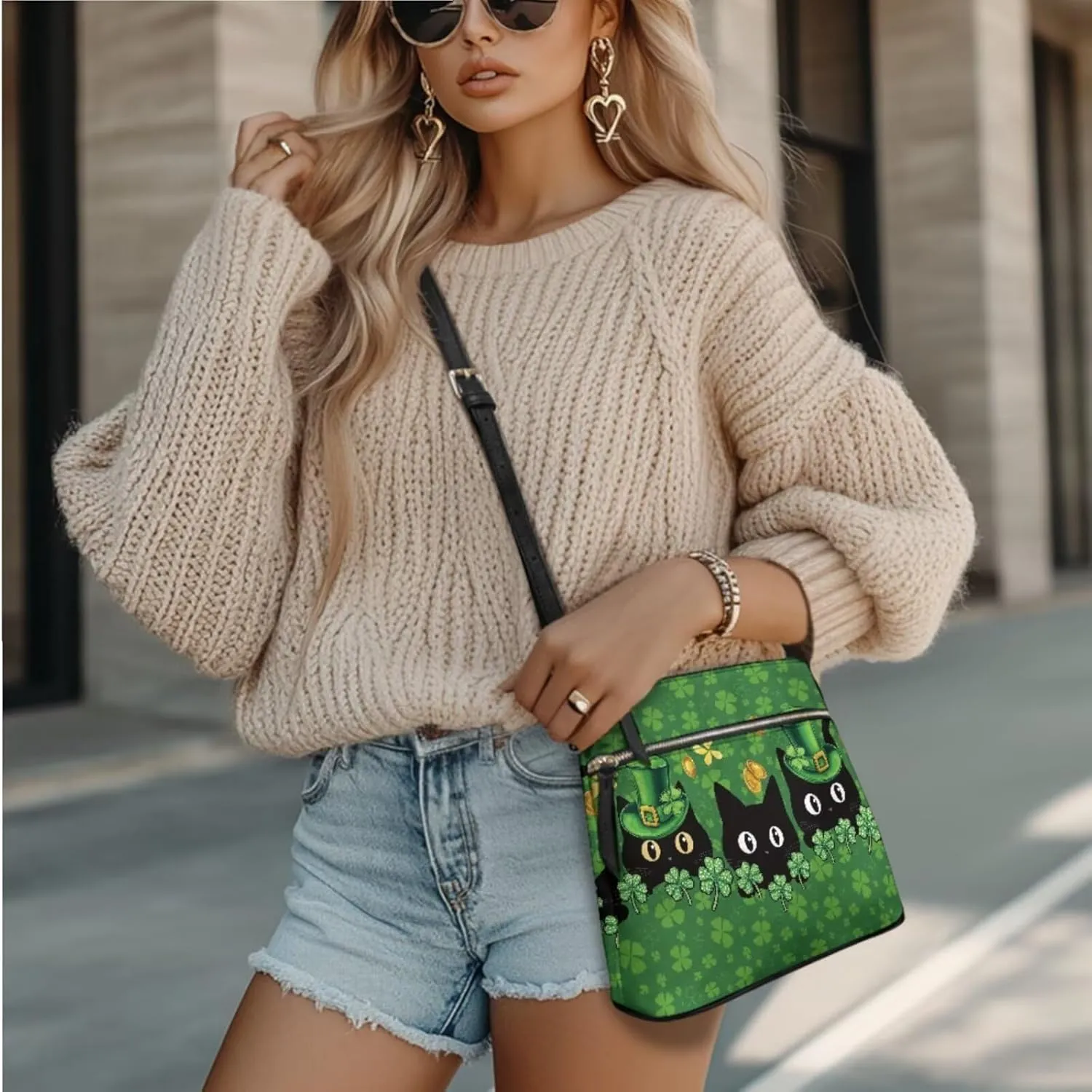 Leather Bucket Crossbody Bags for Women 2 Pieces St. Patrick's Day Crossbody Satchel Bags Purses for Women
