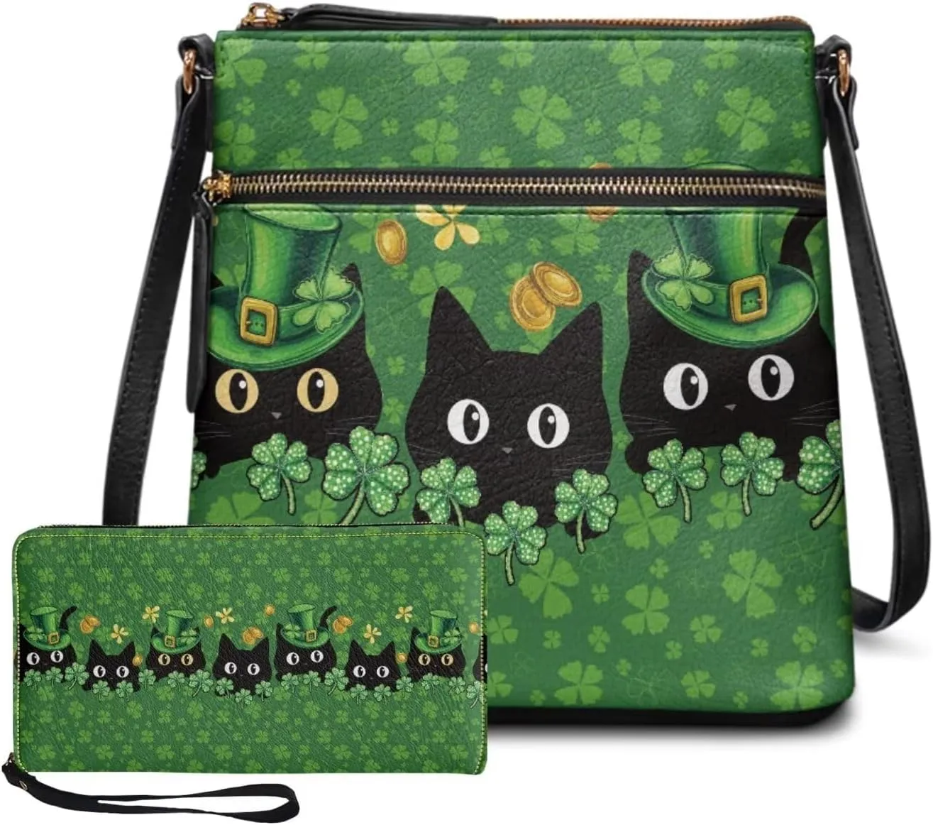 Leather Bucket Crossbody Bags for Women 2 Pieces St. Patrick's Day Crossbody Satchel Bags Purses for Women