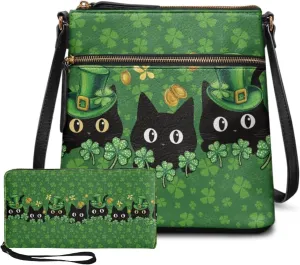 Leather Bucket Crossbody Bags for Women 2 Pieces St. Patrick's Day Crossbody Satchel Bags Purses for Women