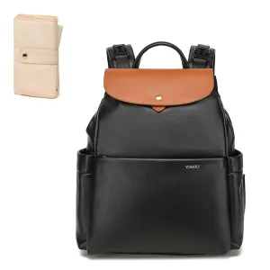 Leather Diaper Bag Backpack, 14 Pockets, Fashion Diaper Bag Leather with Changing Pad, Stroller Straps, Travel Essential Large Diaper Bag, Unisex, Black