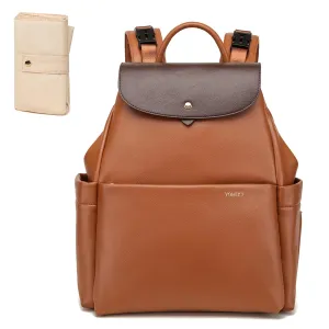 Leather Diaper Bag Backpack, 14 Pockets, Fashion Diaper Bag Leather with Changing Pad, Stroller Straps, Travel Essential Large Diaper Bag, Unisex, Brown