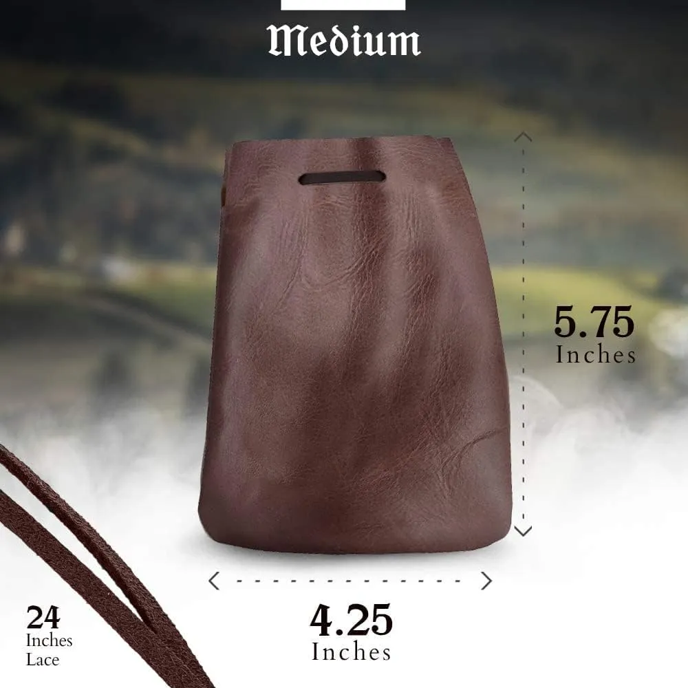 Leather Drawstring Pouch, Coin Bag, Medicine Tobacco Pouch Medieval Reenactment Made in U.S.A. by Nabob Leather Size 5.75" x 4.25" Rustic Brown