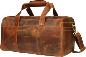 Leather Duffle Bags - Genuine, Multi Pockets - Duffel Bag, Size: 18Wx9.5Hx9.5D (Tan)