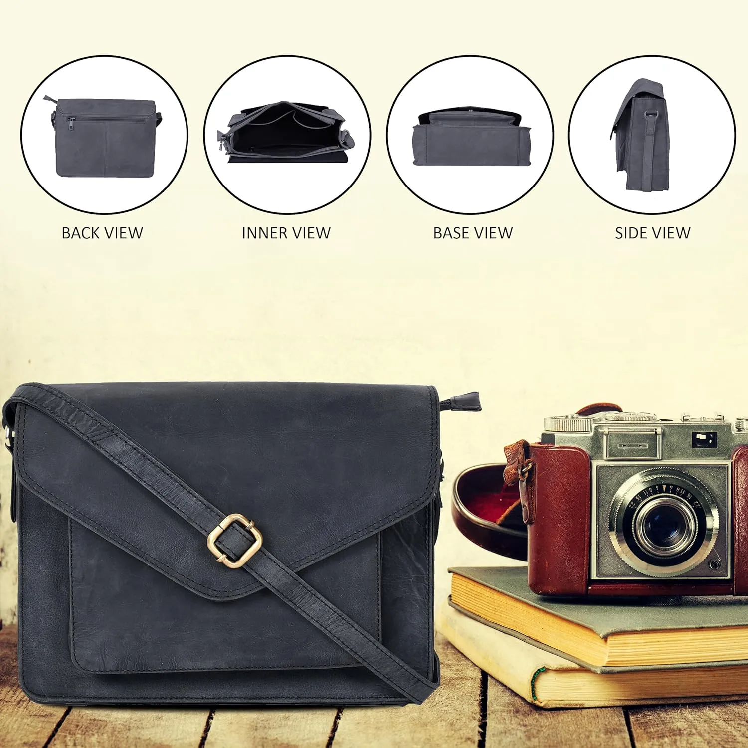Leather Flapover Crossbody Handbag Purse for Women with Adjustable Strap & Overflap Snap Closure Tote/Bag