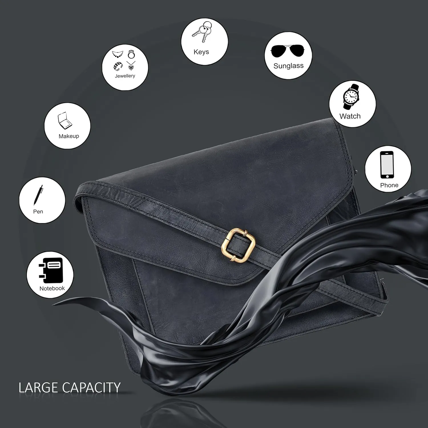Leather Flapover Crossbody Handbag Purse for Women with Adjustable Strap & Overflap Snap Closure Tote/Bag