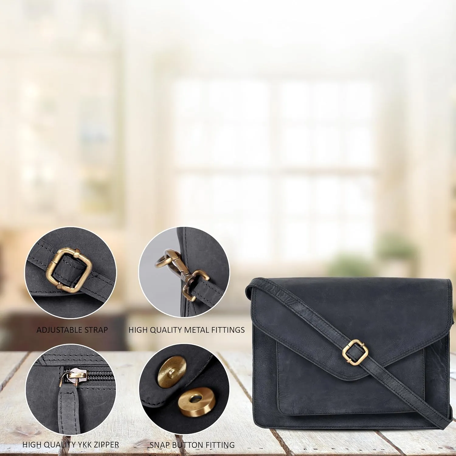 Leather Flapover Crossbody Handbag Purse for Women with Adjustable Strap & Overflap Snap Closure Tote/Bag