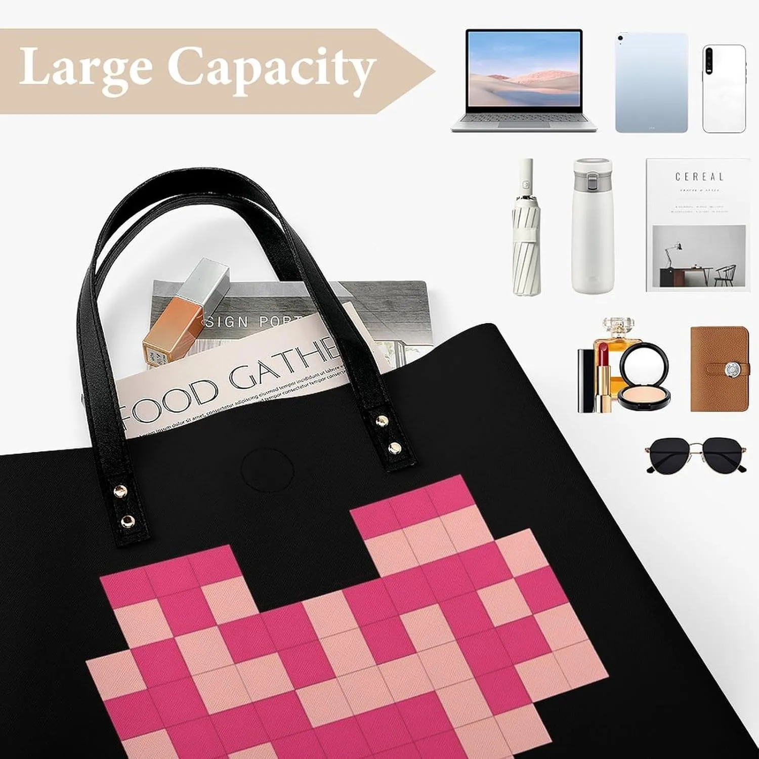 Leather Handbag for Women Tote Bag with Magnetic Buckle Pixel Shaped Heart Crossbody Bag Shoulder Bag