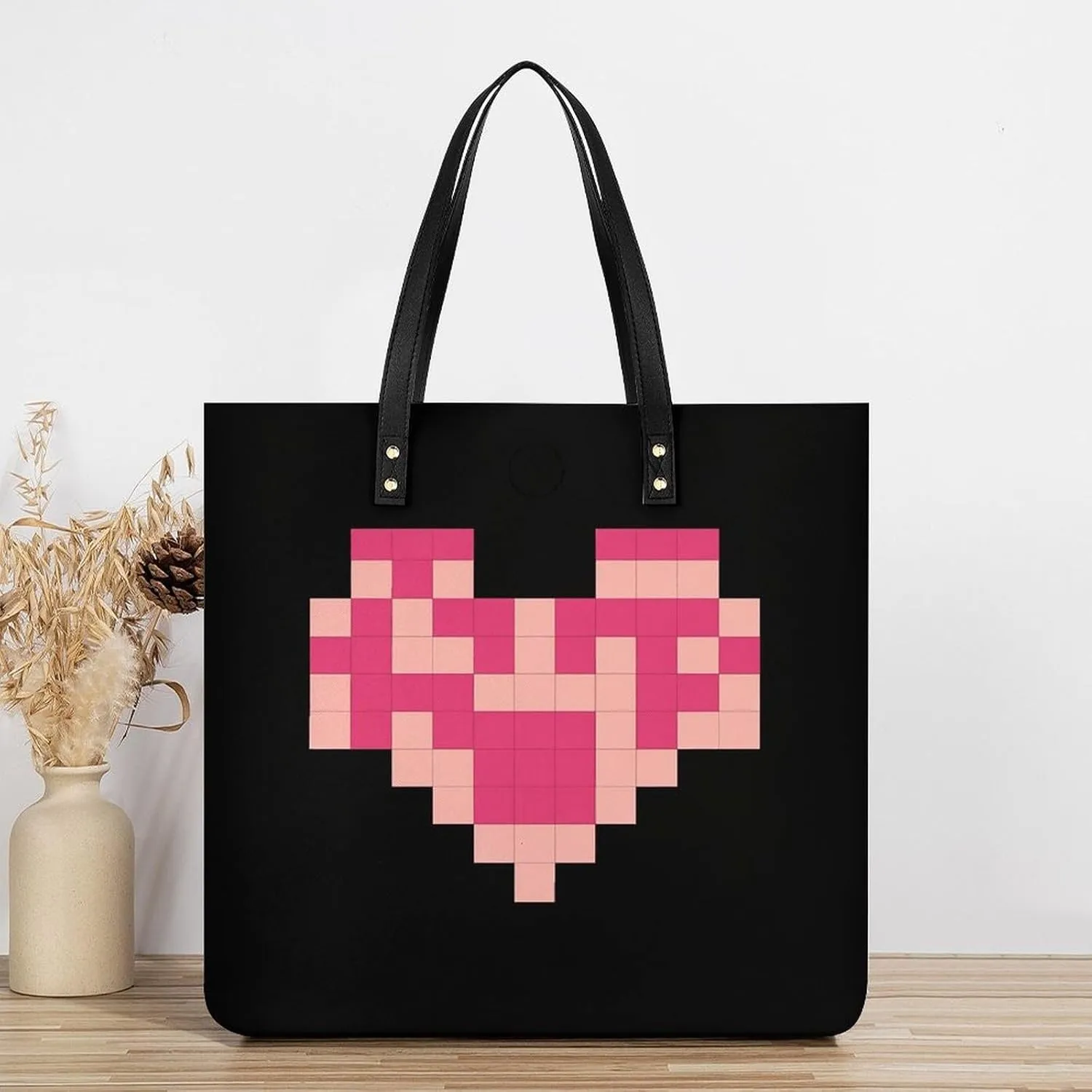 Leather Handbag for Women Tote Bag with Magnetic Buckle Pixel Shaped Heart Crossbody Bag Shoulder Bag