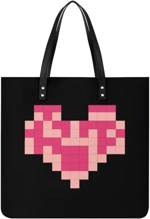 Leather Handbag for Women Tote Bag with Magnetic Buckle Pixel Shaped Heart Crossbody Bag Shoulder Bag