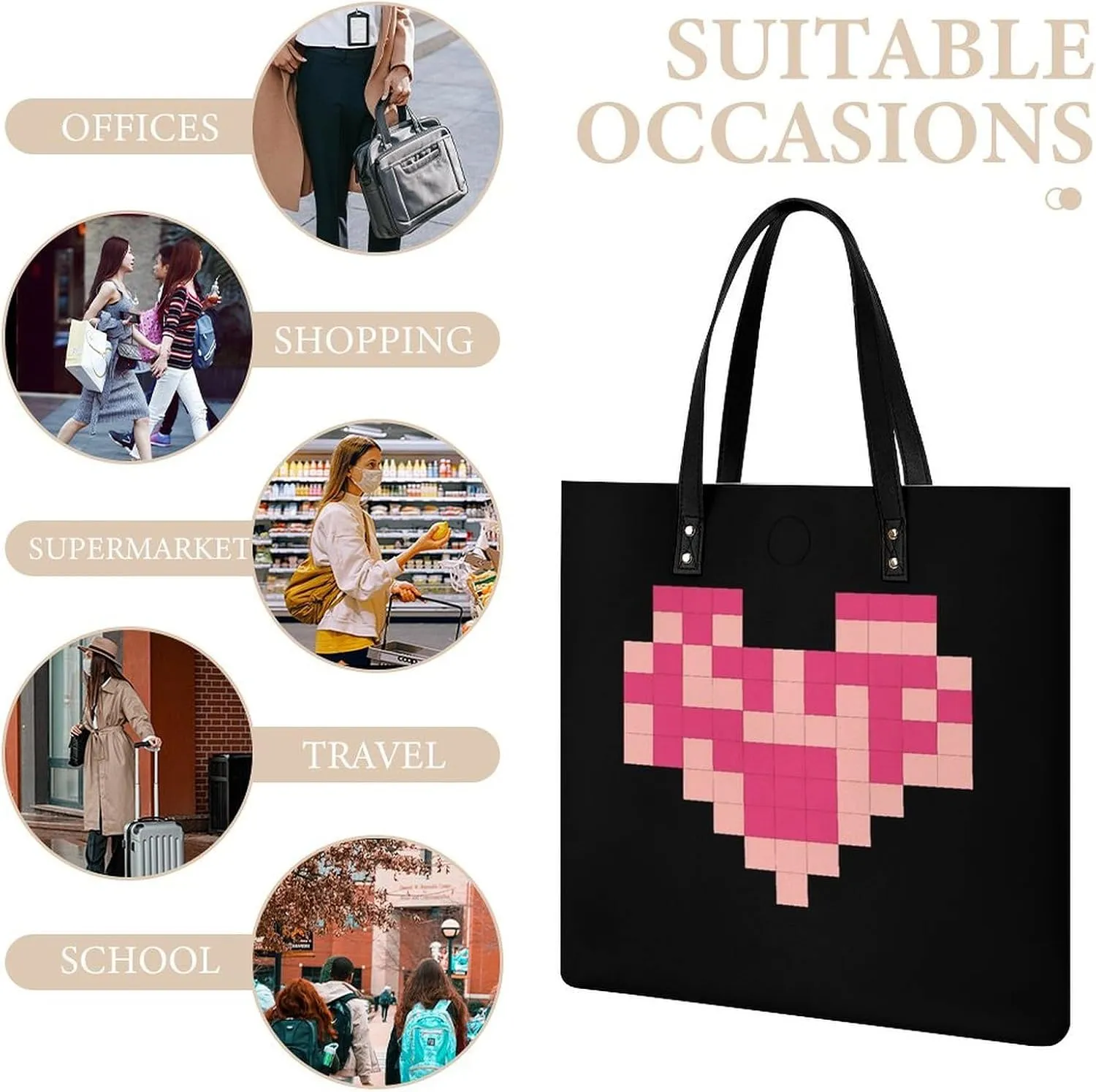 Leather Handbag for Women Tote Bag with Magnetic Buckle Pixel Shaped Heart Crossbody Bag Shoulder Bag