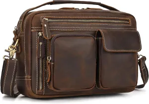 Leather Messenger Bag for Men, 11 Inch Laptop Bag, Crossbody Bag Men, Vintage Leather Satchel Bag Men, Full Grain Business Briefcase Shoulder Bag for Office,Work,Travel - Brown