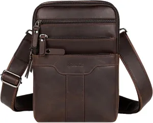 Leather Messenger Bag for Men, Small Leather Sling Shoulder Bag Messenger Pack for Men, Man Purse