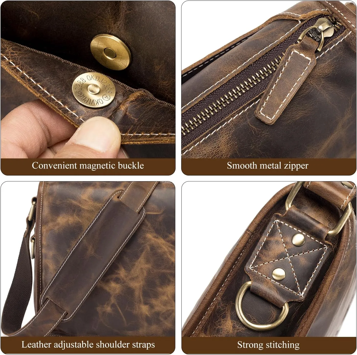 Leather Messenger Bag for Men Women Medium Satchel bag Retro Crossbody Shoulder bag Mens Purse Handbag