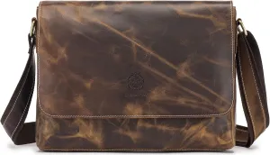 Leather Messenger Bag for Men Women Medium Satchel bag Retro Crossbody Shoulder bag Mens Purse Handbag