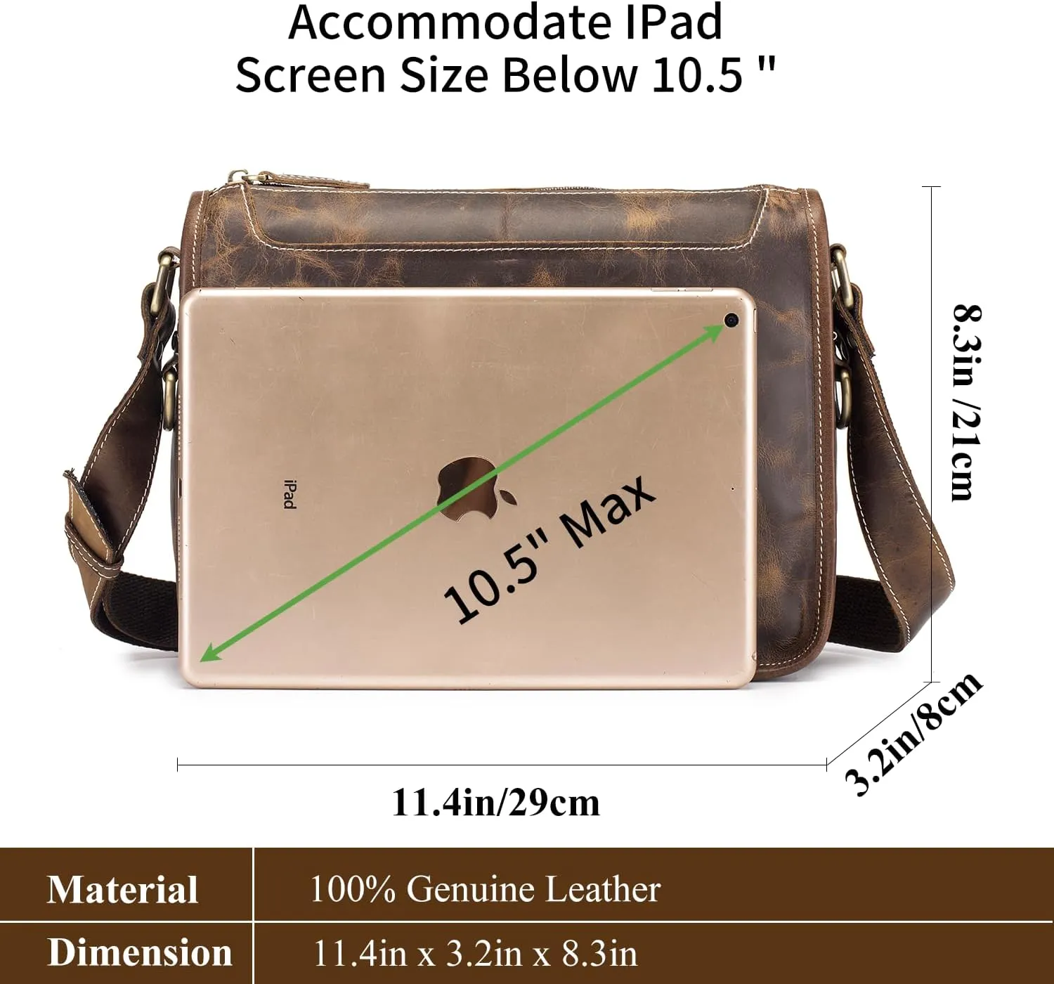 Leather Messenger Bag for Men Women Medium Satchel bag Retro Crossbody Shoulder bag Mens Purse Handbag