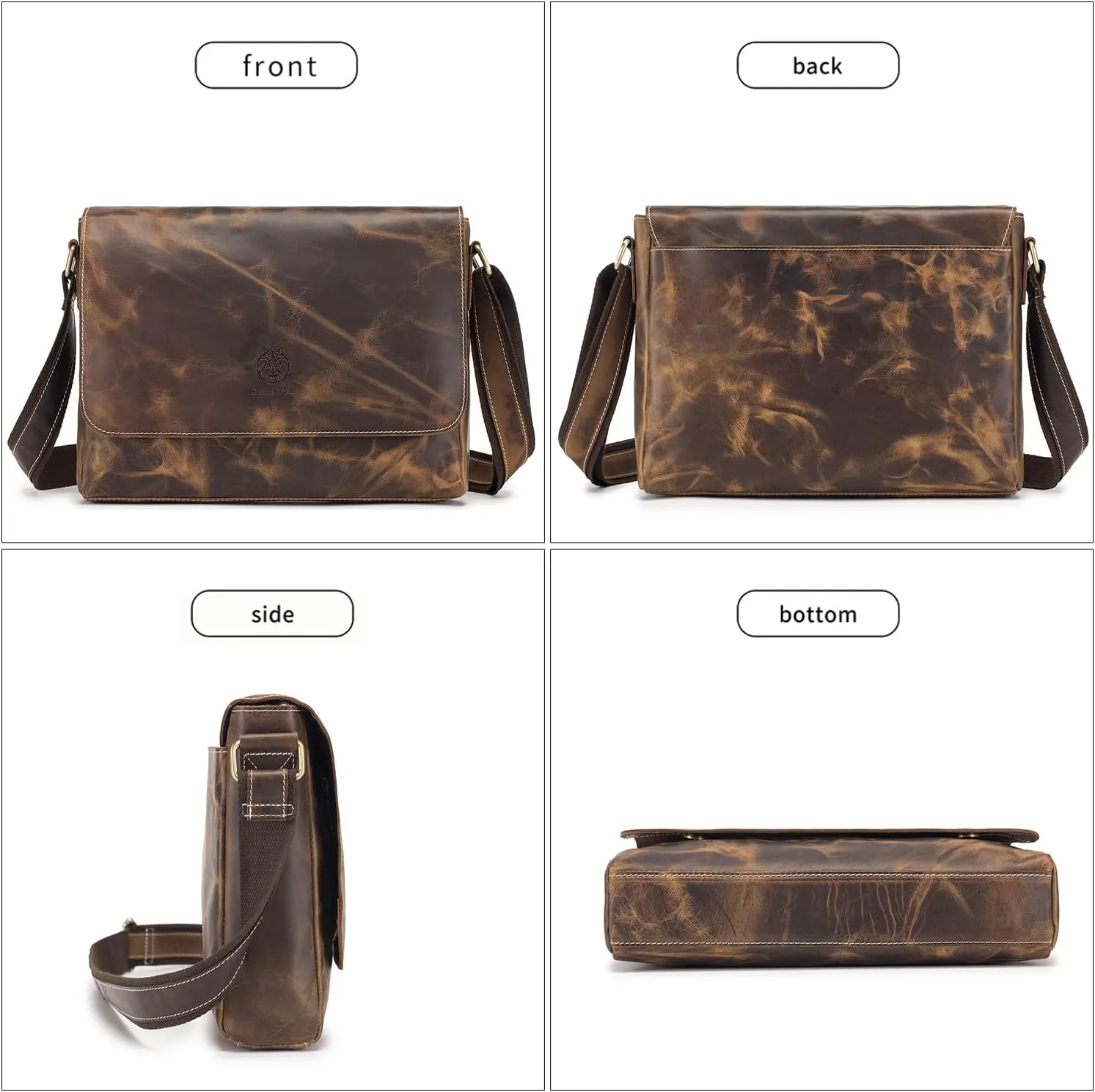 Leather Messenger Bag for Men Women Medium Satchel bag Retro Crossbody Shoulder bag Mens Purse Handbag
