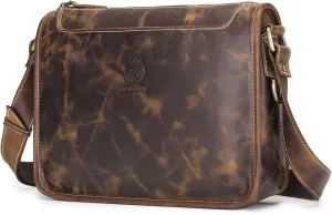 Leather Messenger Bag for Men Women Medium Satchel bag Retro Crossbody Shoulder bag Mens Purse Handbag
