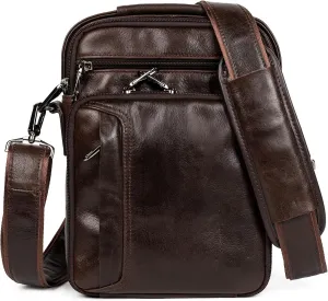 Leather Small Messenger for Men - Women Shoulder Chest Travel Bag - Crossbody Bag - Messenger Bag for Men and Women - Travel Outdoor Sports - 10x7.5IN - Coffe