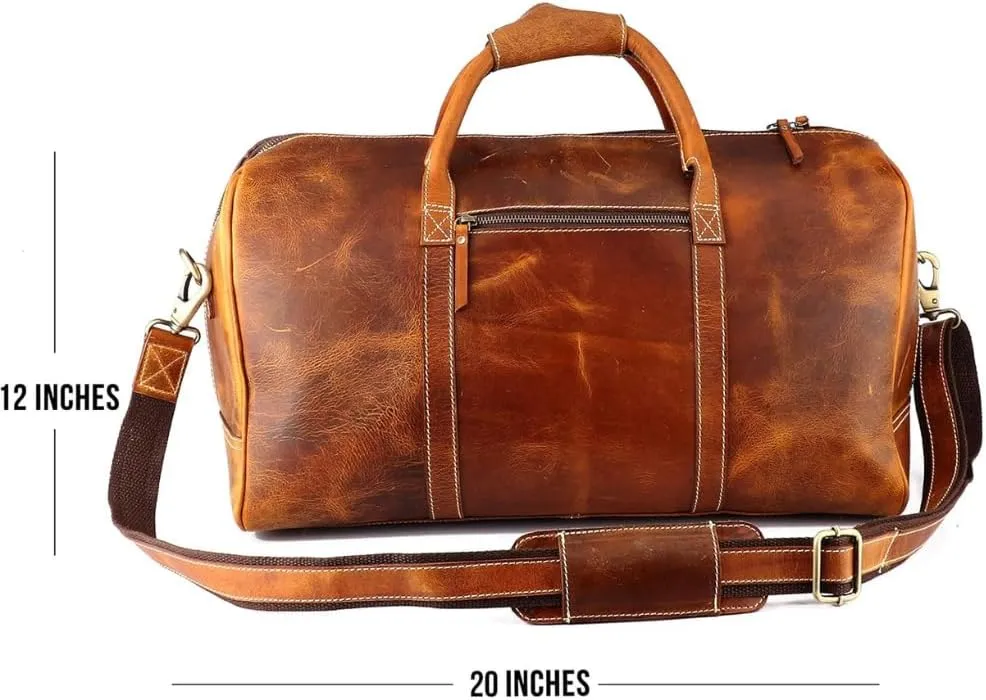 Leather Travel Duffel Bags for Men, Personalized Weekender Leather Bags, Overnight Customized Name Initials Luggage for Men, Gift for Birthday, Christmas, Anniversary, DAD, Husband, Lover (C BROWN)