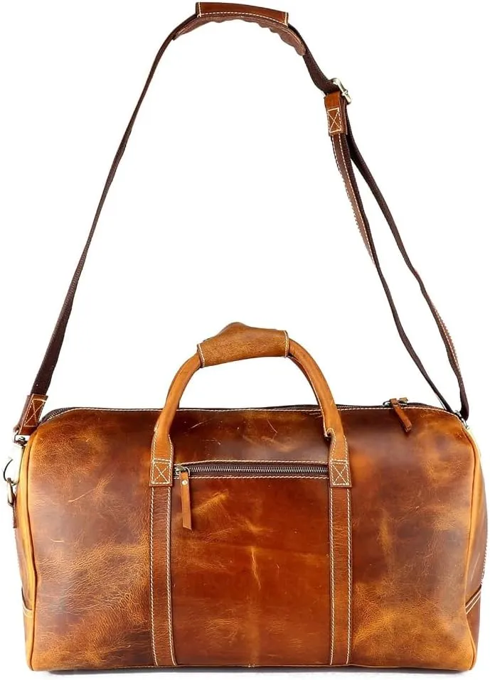 Leather Travel Duffel Bags for Men, Personalized Weekender Leather Bags, Overnight Customized Name Initials Luggage for Men, Gift for Birthday, Christmas, Anniversary, DAD, Husband, Lover (C BROWN)