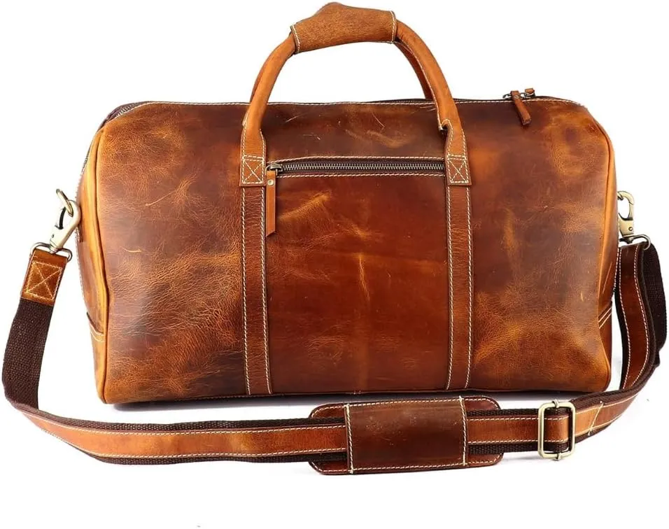 Leather Travel Duffel Bags for Men, Personalized Weekender Leather Bags, Overnight Customized Name Initials Luggage for Men, Gift for Birthday, Christmas, Anniversary, DAD, Husband, Lover (C BROWN)