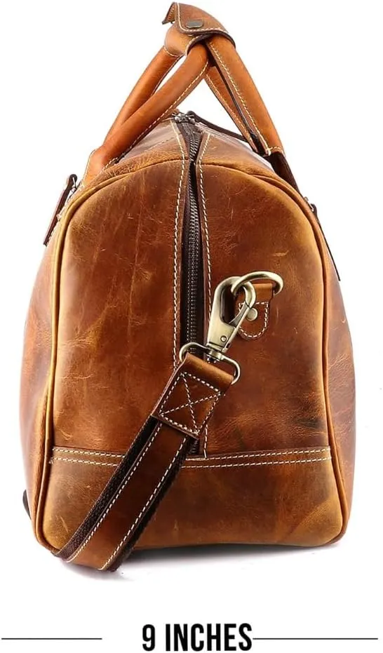 Leather Travel Duffel Bags for Men, Personalized Weekender Leather Bags, Overnight Customized Name Initials Luggage for Men, Gift for Birthday, Christmas, Anniversary, DAD, Husband, Lover (C BROWN)
