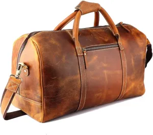 Leather Travel Duffel Bags for Men, Personalized Weekender Leather Bags, Overnight Customized Name Initials Luggage for Men, Gift for Birthday, Christmas, Anniversary, DAD, Husband, Lover (C BROWN)