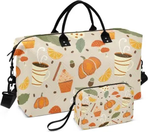 Leaves Acorn Coffee Pumpkin Travel Duffle Bag, Large Weekender Overnight Bags for Women Men Waterproof Carry on Shoulder Tote Bags for Hospital Maternity Mommy Gym with Toiletry Bag