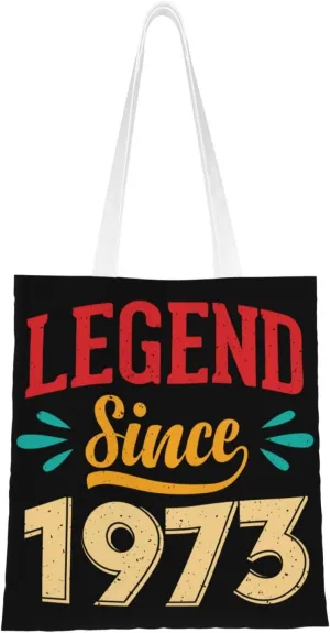 Legend Since 1973 Tote Bag for Women Canvas Shopping Bags Reusable Large Capacity Casual Shoulder Handbags Grocery Bags DIY Gift Bags