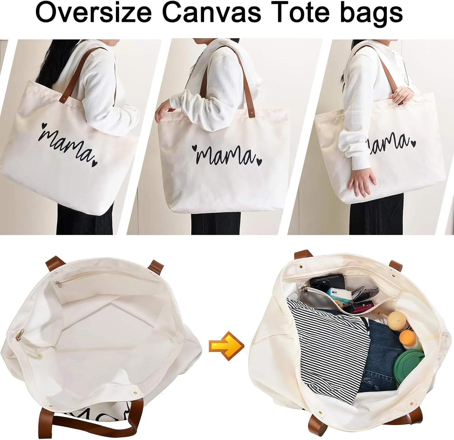 LEMEDE 30L Zip Grocery Bag - Wide Handheld to Reduce Shoulder Pressure,Personalized Minimalist Style Tote Bag,Gift for Women