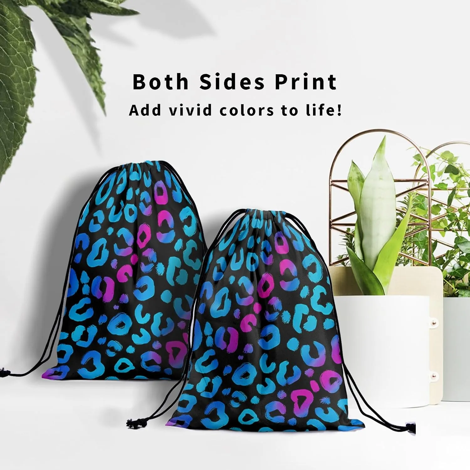 Leopard Print Drawstring Grip Bag - Blue Black Leopard Gymnastics Pouch Bags Adjustable Animal Skin String Bag for Gym Sports Storage