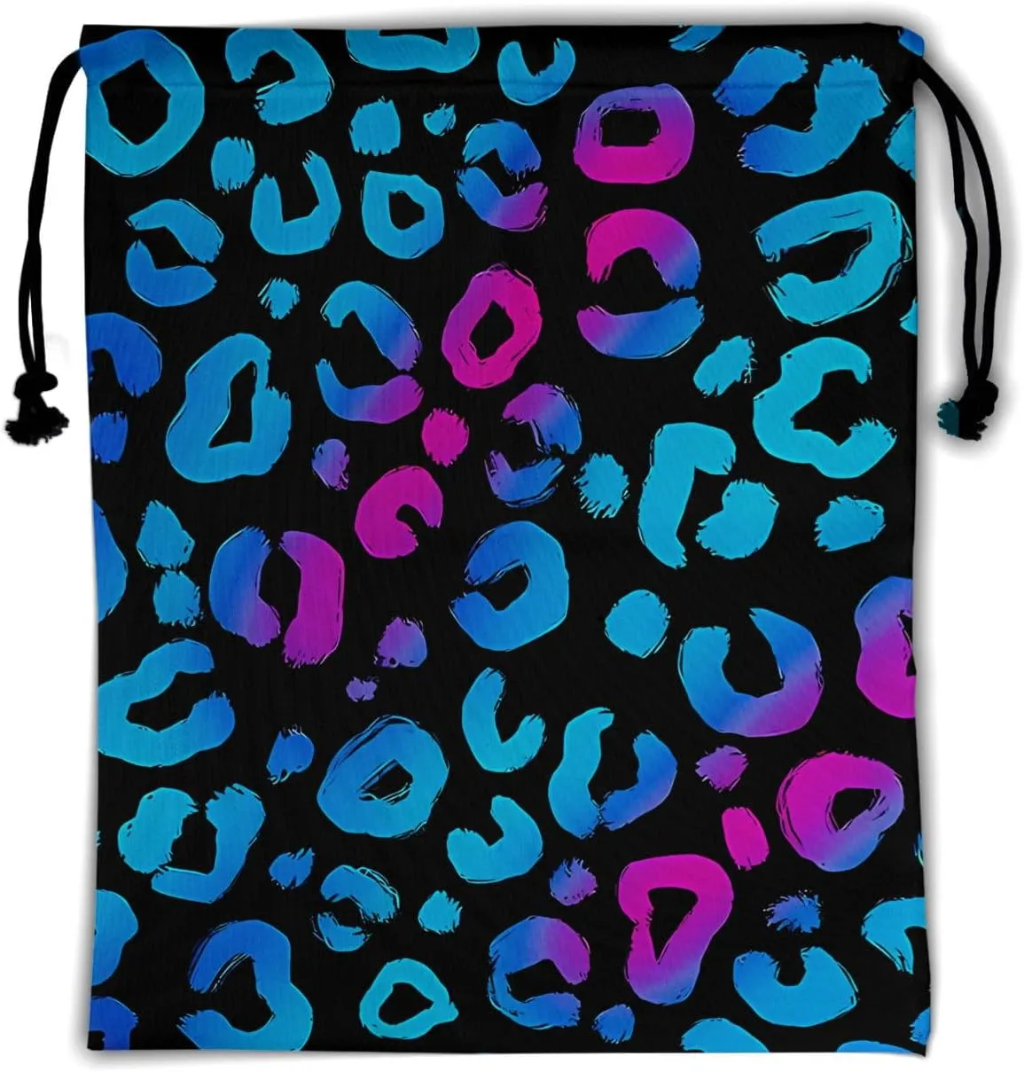 Leopard Print Drawstring Grip Bag - Blue Black Leopard Gymnastics Pouch Bags Adjustable Animal Skin String Bag for Gym Sports Storage