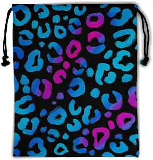Leopard Print Drawstring Grip Bag - Blue Black Leopard Gymnastics Pouch Bags Adjustable Animal Skin String Bag for Gym Sports Storage