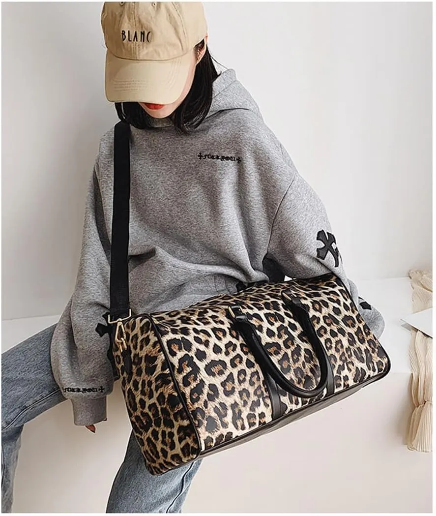 Leopard Print Travel Duffle Bag Large Cheetah Print Weekender Overnight Bag Travel Carry On Tote Bag Sports Gym Bag (Khaki)