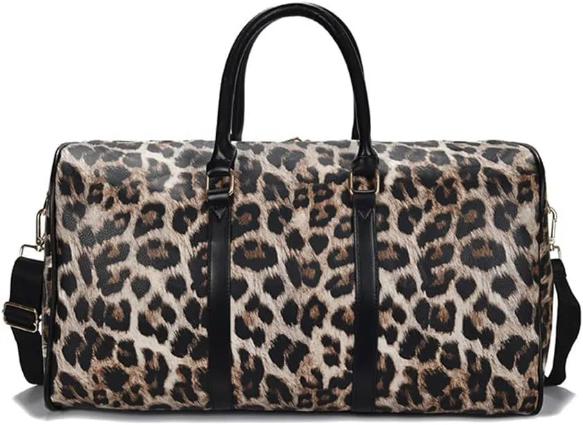 Leopard Print Travel Duffle Bag Large Cheetah Print Weekender Overnight Bag Travel Carry On Tote Bag Sports Gym Bag (Khaki)