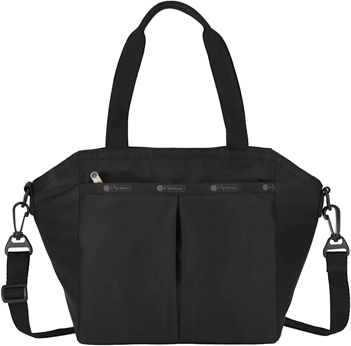 LeSportsac Recycled Black Small Ever Tote Handbag/Satchel & Convertible Crossbody   Top Handle Tote & Cosmetic Bag, Style 3801/Color R086, Sleek Black New Environmentally Conscious Recycled Collection
